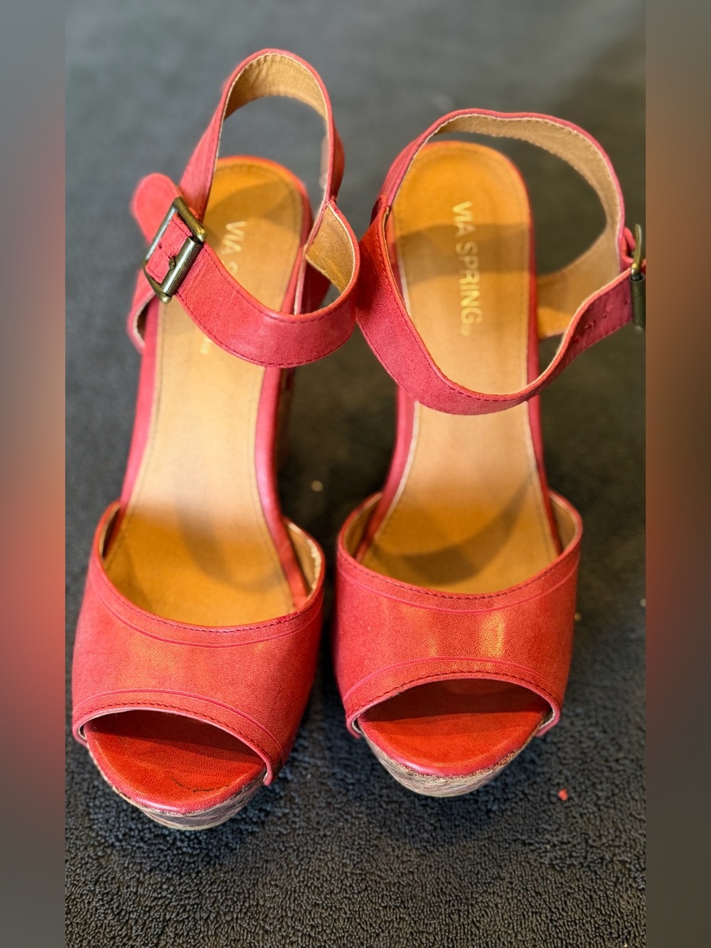 Red Ankle-Strap Wedge Sandals for Women
